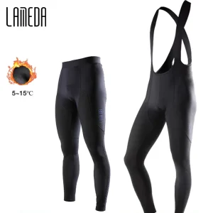 LAMEDA Pantaloni da ciclismo in pile termico Uomo Pantaloni con bretelle da uomo invernali Antivento Bici da strada Toursers Leggings da bicicletta imbottiti Abbigliamento MTB 1