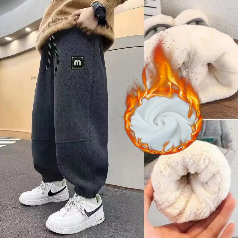 Ragazzi Pantaloni da neve in lana d'agnello Adolescente Inverno Addensare Pantaloni sportivi Bambini Pantaloni imbottiti caldi Bambini più Abbigliamento in velluto 3-12 anni 2