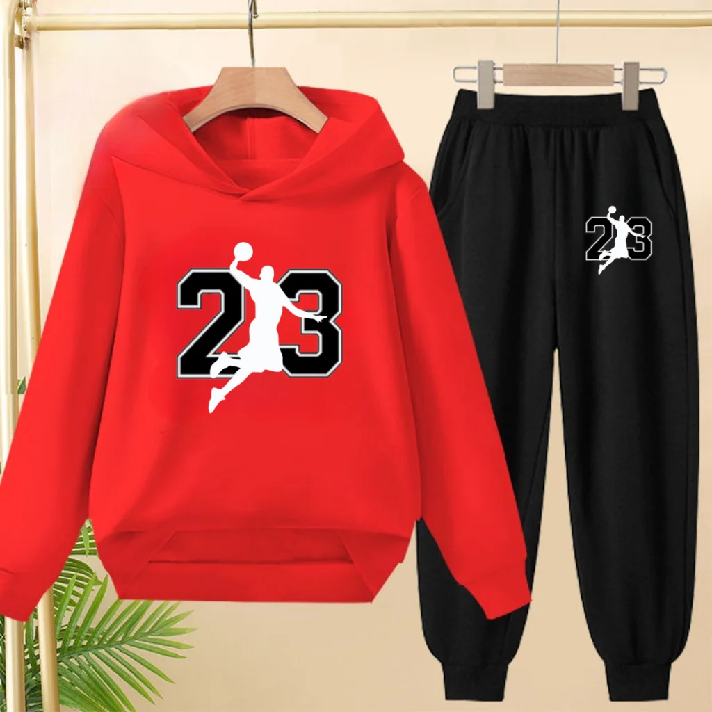 Abbigliamento autunno inverno per bambini numero 23 Felpa con cappuccio da basket Ragazze Boy3-12Yrs Cappotto Felpa casual + Pantaloni Set da 2 pezzi Set sportivo 5