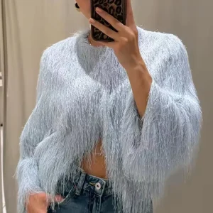 Cappotti corti con decorazione nappa Giacche con maniche da polso alla moda da donna per donna 2025 Capispalla casual da donna elegante da ufficio ﻿ 1