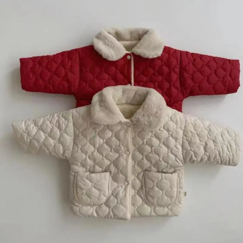 Autunno inverno Ins bambini più velluto addensare cappotto di cotone ragazza bambino moda solido risvolto top bambino ragazzo in pile caldo giacca Casual 1