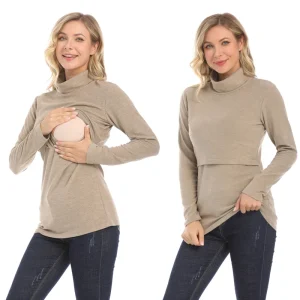 Autunno Inverno Vestiti di maternità Dolcevita Caldo T-shirt in cotone a maniche lunghe Top per allattamento Vestiti per l'allattamento al seno per le donne incinte 1