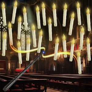 Candele galleggianti a LED di Halloween con bacchetta magica Candele galleggianti a forma di Potter a batteria remota Luce calda Decorazione per feste a casa 1