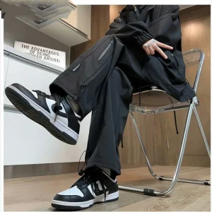 Pantaloni dritti da uomo autunno inverno elastico in vita con coulisse tinta unita taglie forti pantaloni spessi patchwork con cerniera abbigliamento vintage casual 1