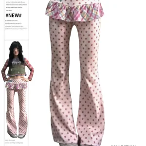 2025 Autunno Inverno Donna Y2k Pantaloni lunghi Falsi in due pezzi 2000s Kpop Moda Gyaru Pantaloni svasati a vita bassa Skinny Sweet Harajuku 1