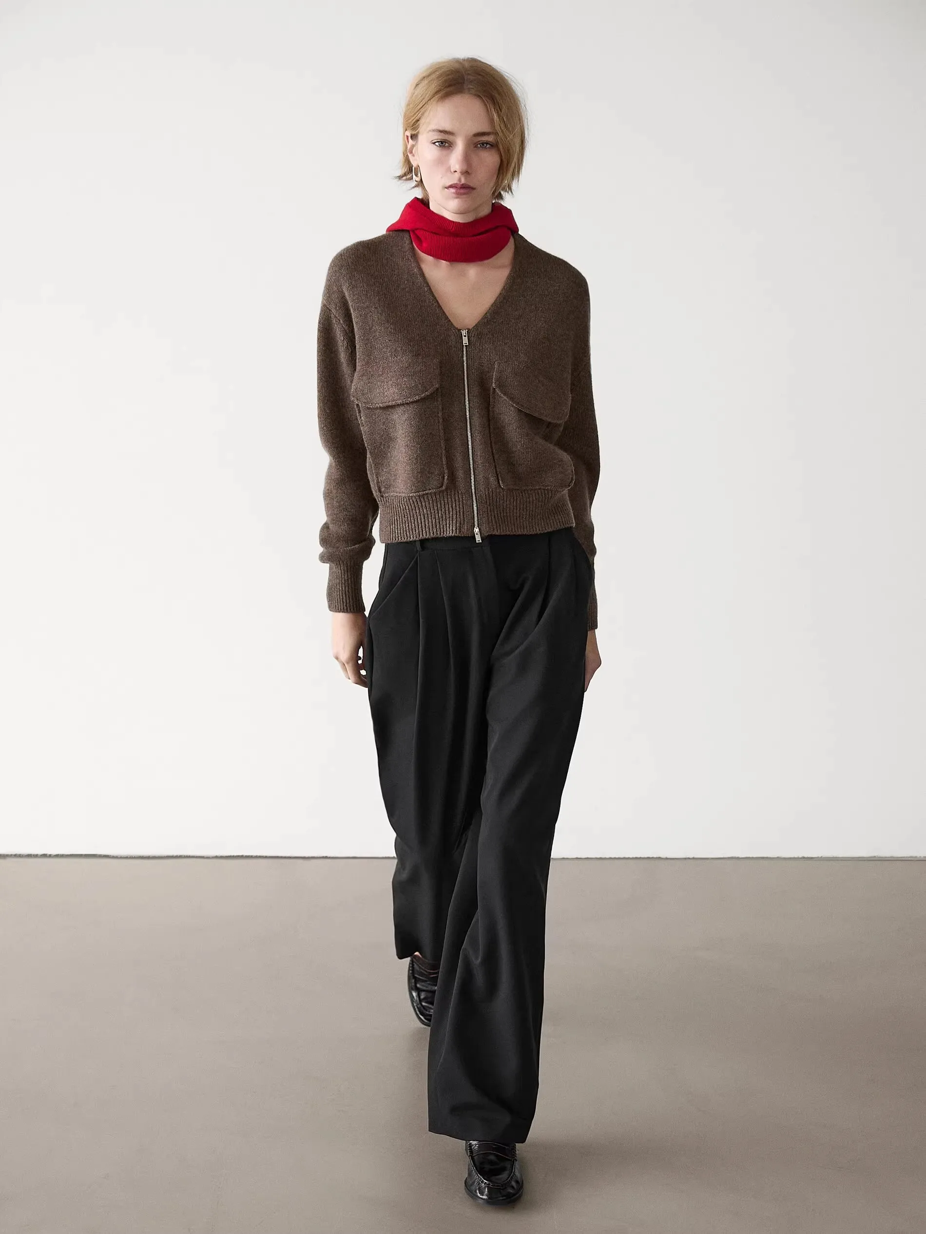 Ethereal MD 2025 massidutti autunno nuovo stile di giacca cardigan lavorata a maglia con cerniera in misto lana con scollo a V marrone rilassato casual da donna 2