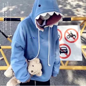 Maglione pullover invernale Top da donna Boho Shark Tasca casual Manica lunga Pluse Size Pull Maglioni con cappuccio solidi femminili Pullover 1