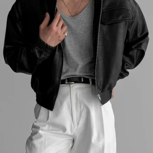 Mauroicardi Primavera Autunno Fresco Corto Impermeabile Addensato Caldo Nero Pu Pelle Bomber Giacca da Uomo Zip Up Abiti di Design di Lusso 1