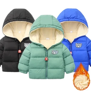 Giacca invernale in cotone caldo peluche moda per bambini per 2-6 anni Cappotto con cappuccio orso cartone animato per ragazzi e ragazze Abbigliamento casual per bambini 1
