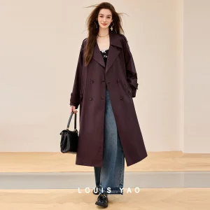 LOUIS YAO Nuovo Trench da Donna in Puro Cotone 2025 Autunno Ofice Lady Giacca a Vento Casual Allentamento Cappotto Lungo da Donna in Colore Solido 1