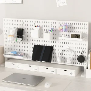 Scaffale da tavolo Pegboard: divisorio verticale per ufficio, casa, scrivania e dormitorio, scaffale da tavolo con accessori senza trapano 1