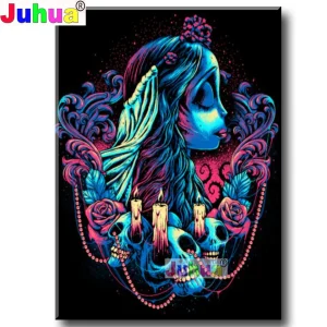 Colorata sposa ragazza pittura diamante pieno quadrato rotondo teschio ricamo fai da te immagine di strass regalo di decorazioni per la casa di Halloween, 1