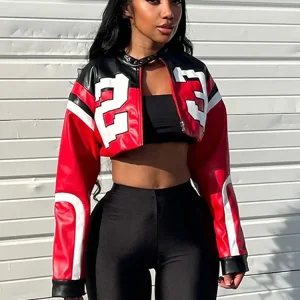 Strano gatto ecopelle giacca college donna pantaloni a vita bassa stampa lettera autunno casual sportivo selvaggio streetwear tendenza uniforme crop coat 1