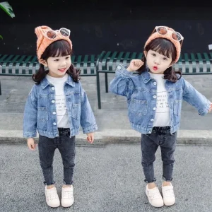 Giacca di jeans per neonate Primavera Autunno Cappotto di jeans per bambini per ragazze Dolce piccola principessa Capispalla Abbigliamento per bambini 1-10 anni 1