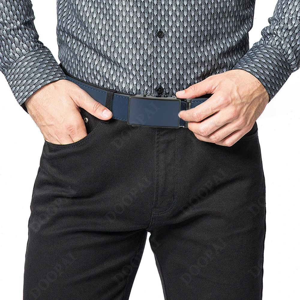 Fibbia a pellicola automatica con superficie in sabbia metallica, cintura/cintura da lavoro premium da uomo in pelle bovina di alta qualità, colore opzionale 2