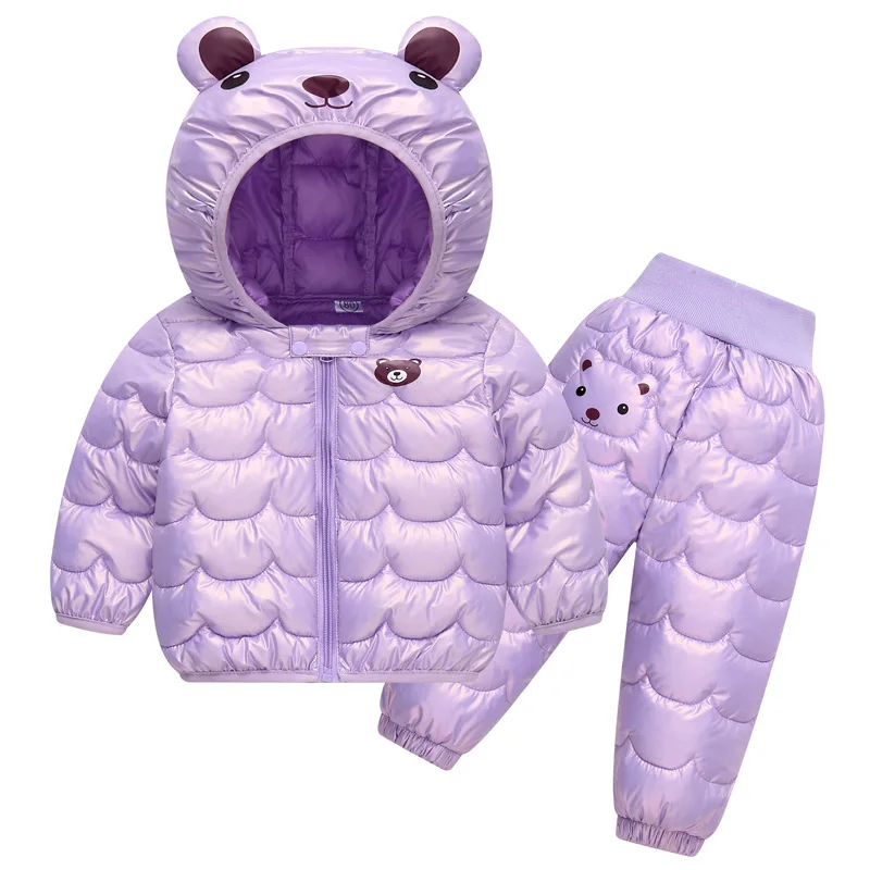 2023 nuovo Set invernale per bambini piumino per ragazzi e ragazze cartone animato orso cappotto con cappuccio + pantaloni Baby Snow addensato Set caldo 0-5Y 1