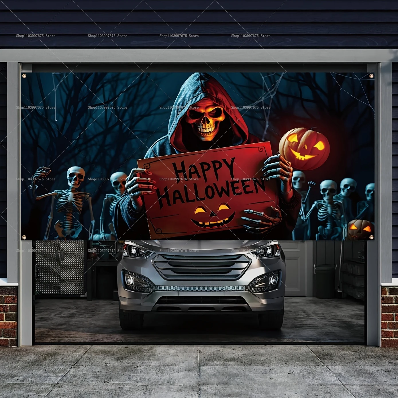 2D Halloween Spaventoso Zucca Teschio Porta del garage Banner Decorazione per Festival Fotografia Sfondo Eventi all'aperto Sfondo Puntelli 6