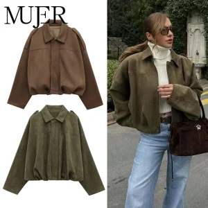 MUJER 2025 Giubbotti bomber in pelle scamosciata da donna Capispalla Giacca oversize Donna Streetwear Zip Cappotti da donna Giacche college imbottite 1