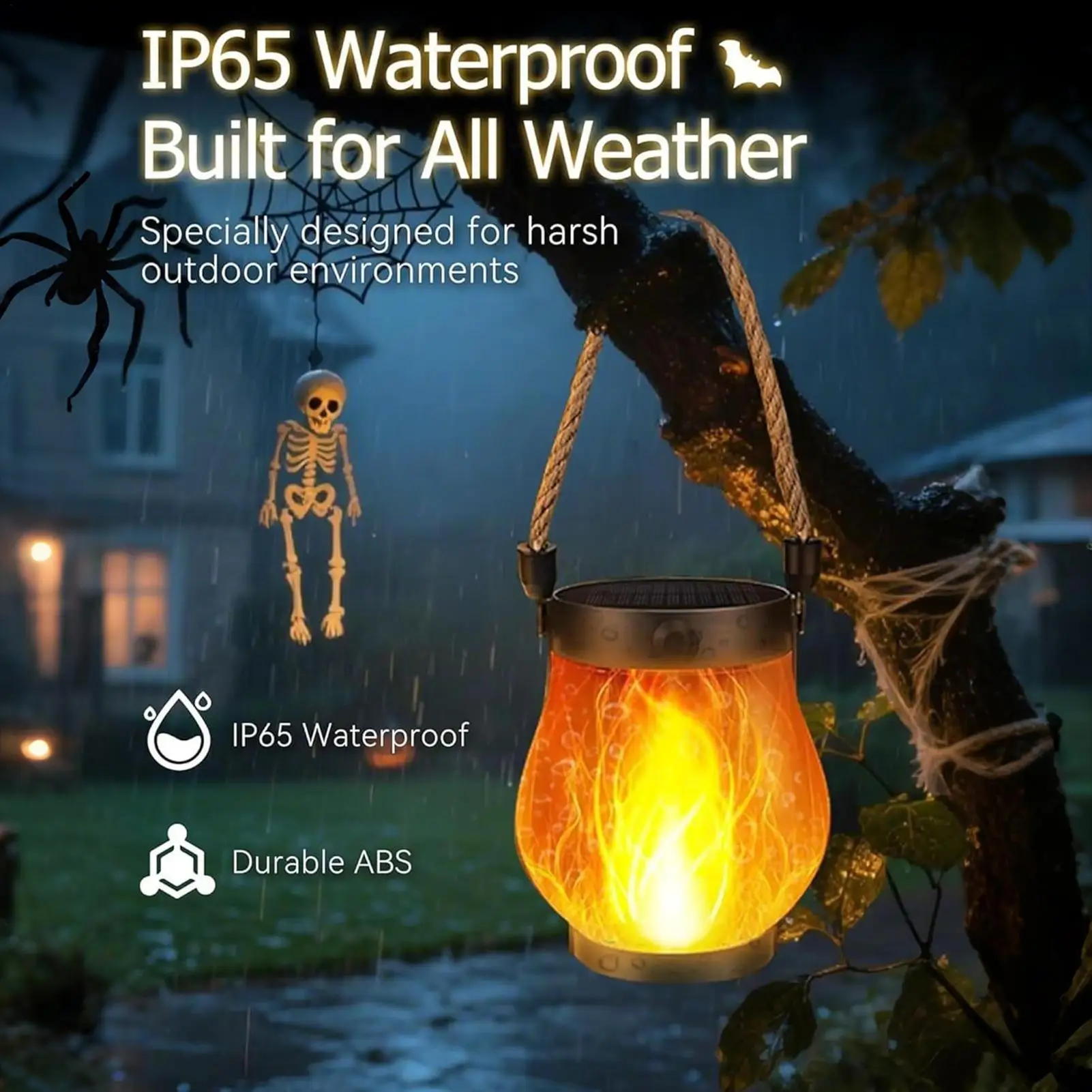 2025 Lanterna solare tremolante di Halloween con fiamme danzanti Luci da giardino con ricarica USB per la decorazione del giardino della casa stregata 2