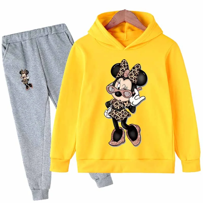Autunno Topolino Minnie Stampa Ragazze Felpe con cappuccio + pantaloni Vestito Casual Bambini Manica lunga Abbigliamento per bambini Vestiti 2 pezzi Set Tuta 6