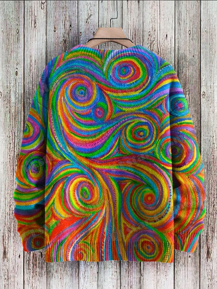 Maglione pullover lavorato a maglia casual unisex invernale Colori arcobaleno Swirl & Nebulous Art Maglioni lavorati a maglia girocollo stampati in 3D KMY27 2