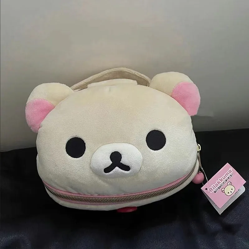 2025 Nuovo Kawaii Carino Rilakkuma Borsa per il lavaggio Peluche Ovale Tridimensionale Borsa per il trucco Borsa di stoccaggio portatile Cartoon Ragazze Regalo di compleanno 2