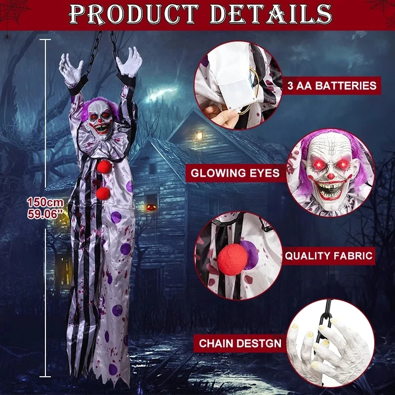 Halloween Animatronics decorazione Hanging Clown Nurse controllo vocale elettrico Outdoor spaventoso liquidazione Horror Haunted House puntelli 6