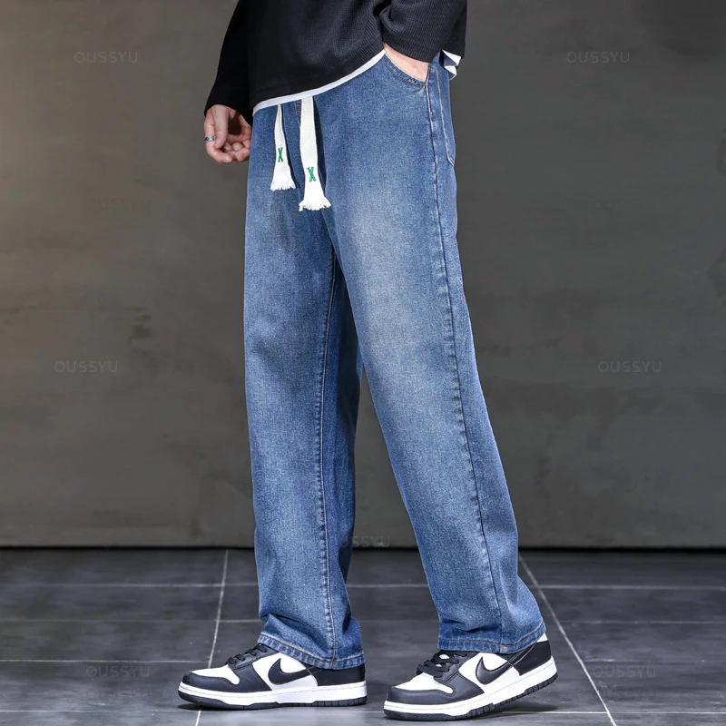 2025 Nuovo Autunno Inverno Jeans Uomo Allentato Dritto Coulisse Elastico in Vita Casual Pantaloni in Denim Maschile Pantaloni Spessi di Grandi Dimensioni M-5XL 6