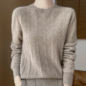 Maglione da donna O-Collo 100% lana merino Maglieria Pullover in cashmere Autunno Inverno Manica lunga Grace Solid Abiti comodi Top 1