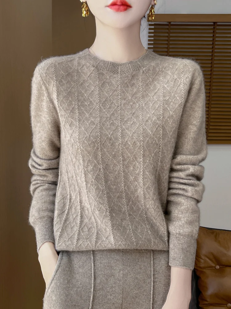 Maglione da donna O-Collo 100% lana merino Maglieria Pullover in cashmere Autunno Inverno Manica lunga Grace Solid Abiti comodi Top 1