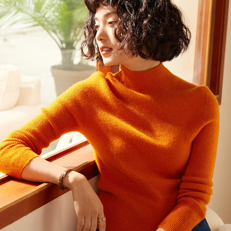 Autunno e inverno nuove donne 100% puro cashmere maglione pullover a collo semi alto lavorato a maglia slim fit top da donna di vendita caldo 6