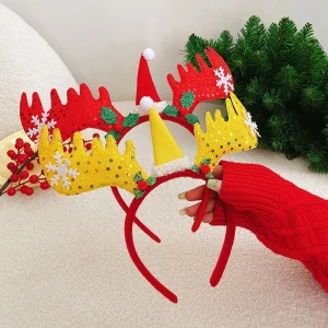 Fasce natalizie dei cartoni animati, decorazioni natalizie, regali per feste, corna di Natale Fermaglio per capelli con corna di cervo carino con frangia 1