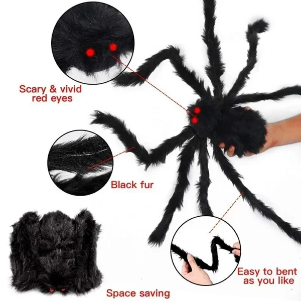 Ragno di peluche super grande realizzato in filo e peluche in stile nero e multicolore per decorazioni per feste o Halloween 1 pezzo 30 cm, 50 cm, 75 cm 4