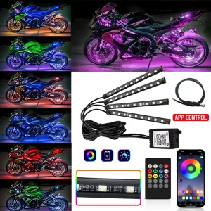 Nuove luci sottosmalto per atmosfera moto Kit luci a LED App telecomando RGB impermeabile per Yamaha BMW Harley Suzuki 1