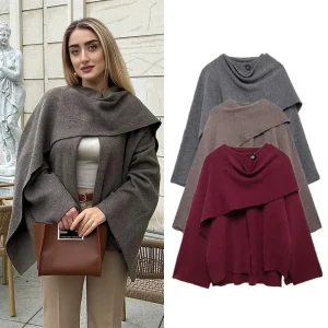 Giacca da donna autunno inverno Cappotto da pendolare casual da donna Cappotto oversize allentato lavorato a maglia Giacca sciarpa chic divisa elegante asimmetrica 1