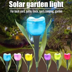 Solar LED Light Outdoor Tulip Rose Flower Lamp Landscape Garden Decor lampada da giardino luci da giardino impermeabili luci solari per esterni 1
