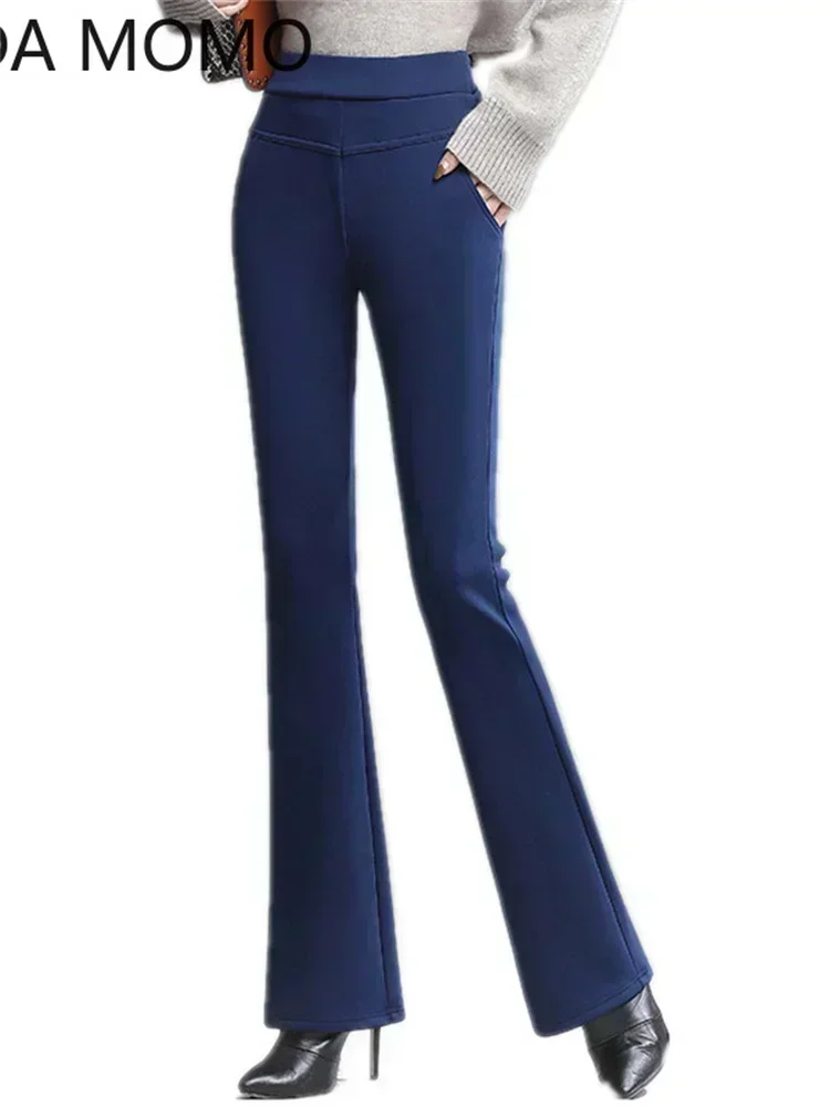 Pantaloni da donna in pile spesso caldo invernale da ufficio OL pantaloni svasati a gamba larga a vita alta femminile per pantaloni da donna donna 6