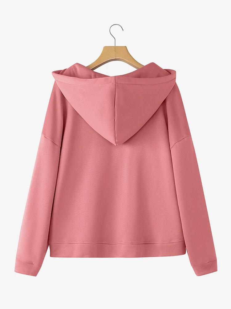 ZANZEA Felpe con cappuccio da donna Felpe con cappuccio a maniche lunghe moda Pullover casual solidi larghi 2025 Maglioni autunno inverno Top eleganti 5