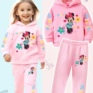 Felpa con cappuccio e pantaloni da ragazza in 2 pezzi Felpa con stampa floreale rosa con pantaloni in vita elastica Comodo abbigliamento invernale 1