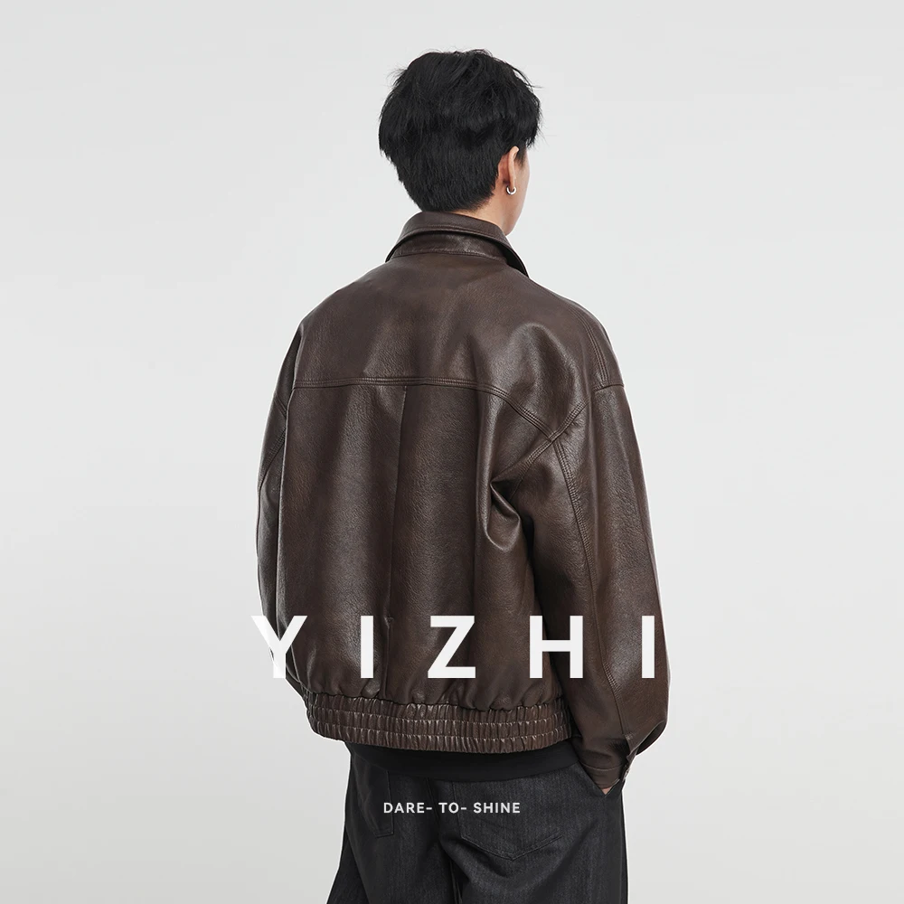 Giacca in pelle con risvolto in PU da uomo di moda 2025 Autunno New American Retro Allentato Abbigliamento da moto per esterni Top Giacca da uomo 2