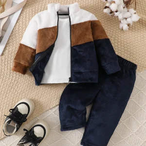 IURNXB 3 pezzi Set di vestiti per bambini per ragazzi Tute da neve per neonati Giacca in pile Pantaloni + T-shirt Abiti Abbigliamento da gioco casual invernale 1