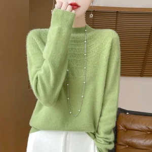 Pullover da donna autunno e inverno New Fashion Maglione di lana 100% Warm Top Basic o colletto a maniche lunghe Sweater-D003 1