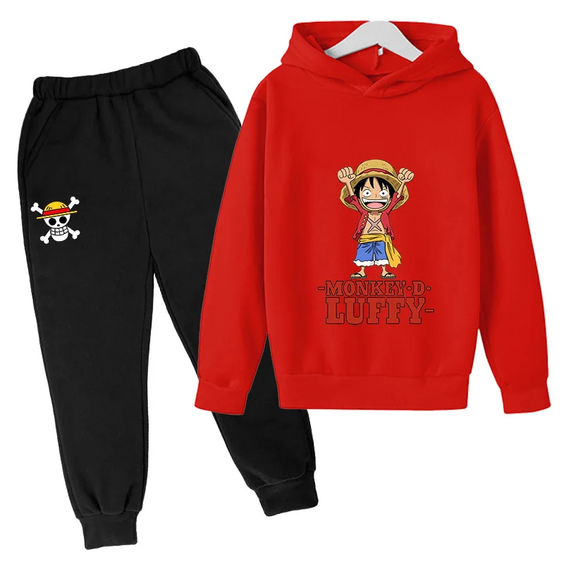 2025 Ragazzi Ragazze Casual Con Cappuccio Anime Giapponese One Piece Rufy Zoro Harajuku Felpa Con Cappuccio Pantaloni Sportivi Set con Tasche Felpa Magliette e camicette 6