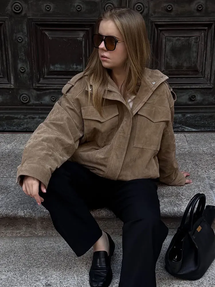 HH Giacca autunnale da donna Cappotto con cerniera a maniche lunghe Cappotto bomber Cappotti larghi con tasca Donna 2025 Capispalla da donna alla moda 1