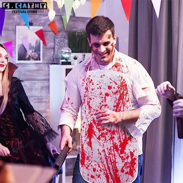 Grembiule di sangue di Halloween Set Costume da macellaio per feste coltello affilato Horror cucina sanguinante spaventoso vestire atmosfera puntelli Cosplay 5