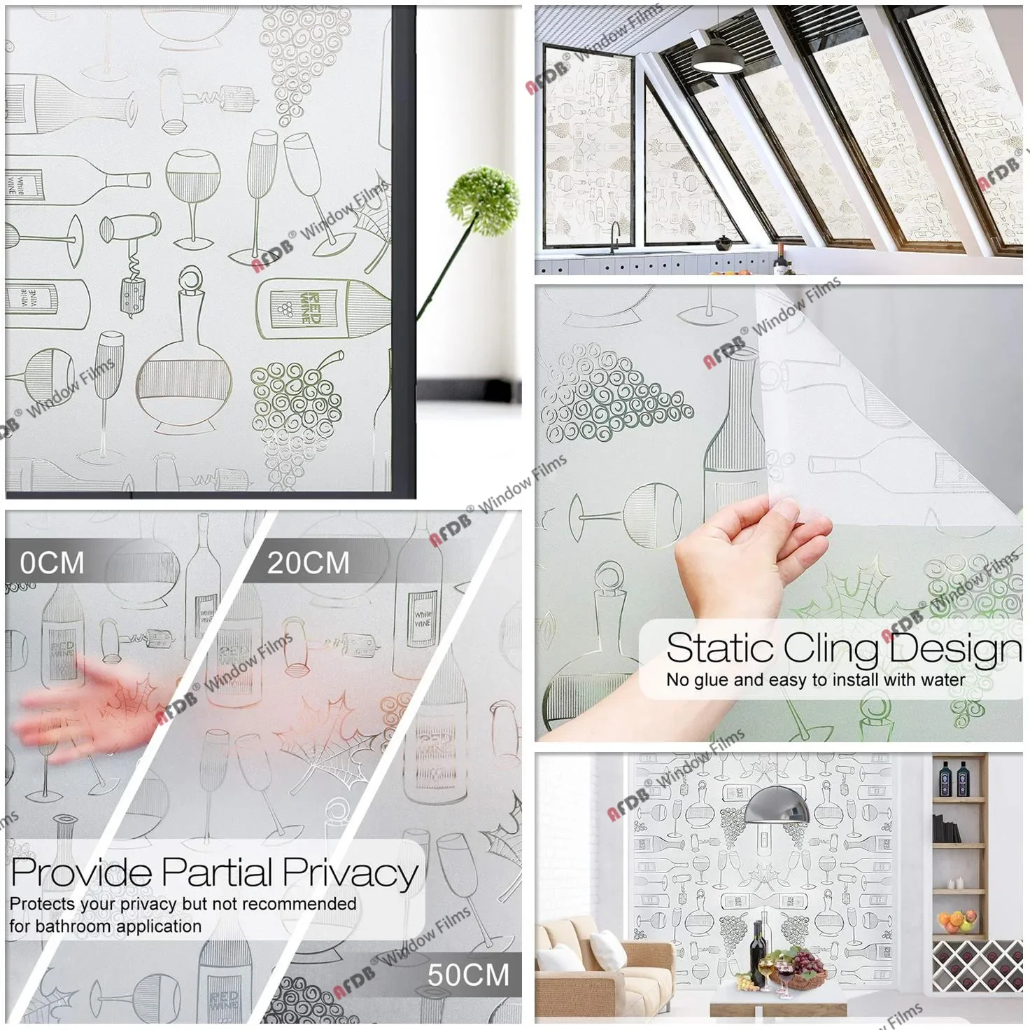 Pellicola per vetri decorativa colorata smerigliata Privacy Window Sticke pellicola per vetri in vinile adesivo statico Non adesivo blocco UV rimovibile 6