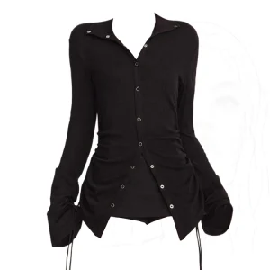 2025 Autunno Inverno Donna Dark Academia Top Coreano 2000s Estetica T-shirt a maniche lunghe Harajuku Tees Y2k Design Coquette Gyaru 1