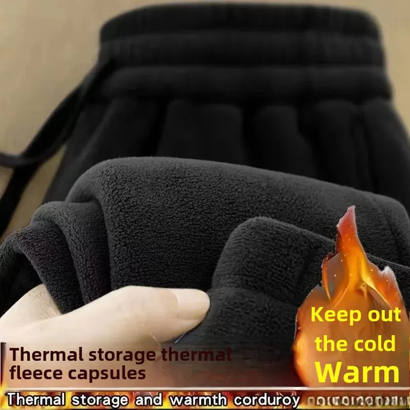 Pantaloni in pile con cerniera double face per uomo Pantaloni sportivi caldi invernali ispessiti Pantaloni capispalla larghi casual 2