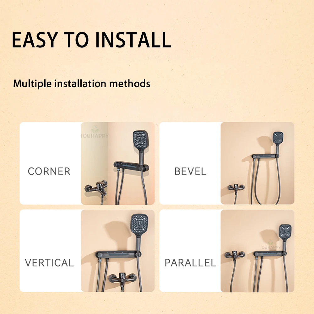 Soffione doccia ad alta pressione con tubo flessibile 3 modalità Set soffione doccia a pioggia a risparmio idrico Installazione senza punzonatura Accessori da bagno 6