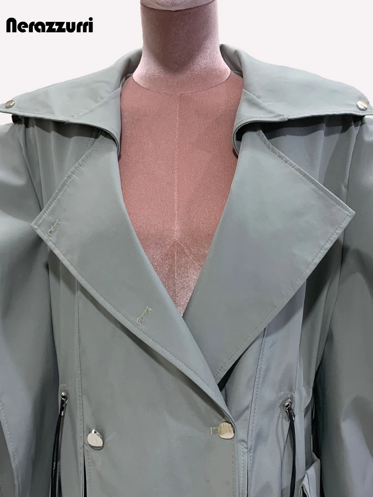 Nerazzurri autunno lungo Trench arruffato oversize per le donne coulisse sciolto elegante lusso Chic soprabito asimmetrico 2024 5